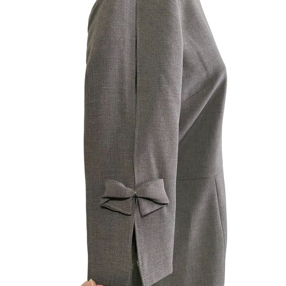 Tahari Bow & Pleated Crepe Sheath Dress by Arthur S. Levine ASL Gray 4P - Picture 6 of 13
